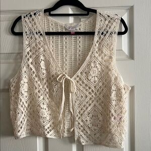 No Boundaries Cream Lace Tie-Front Crop Top Size XXL (19)